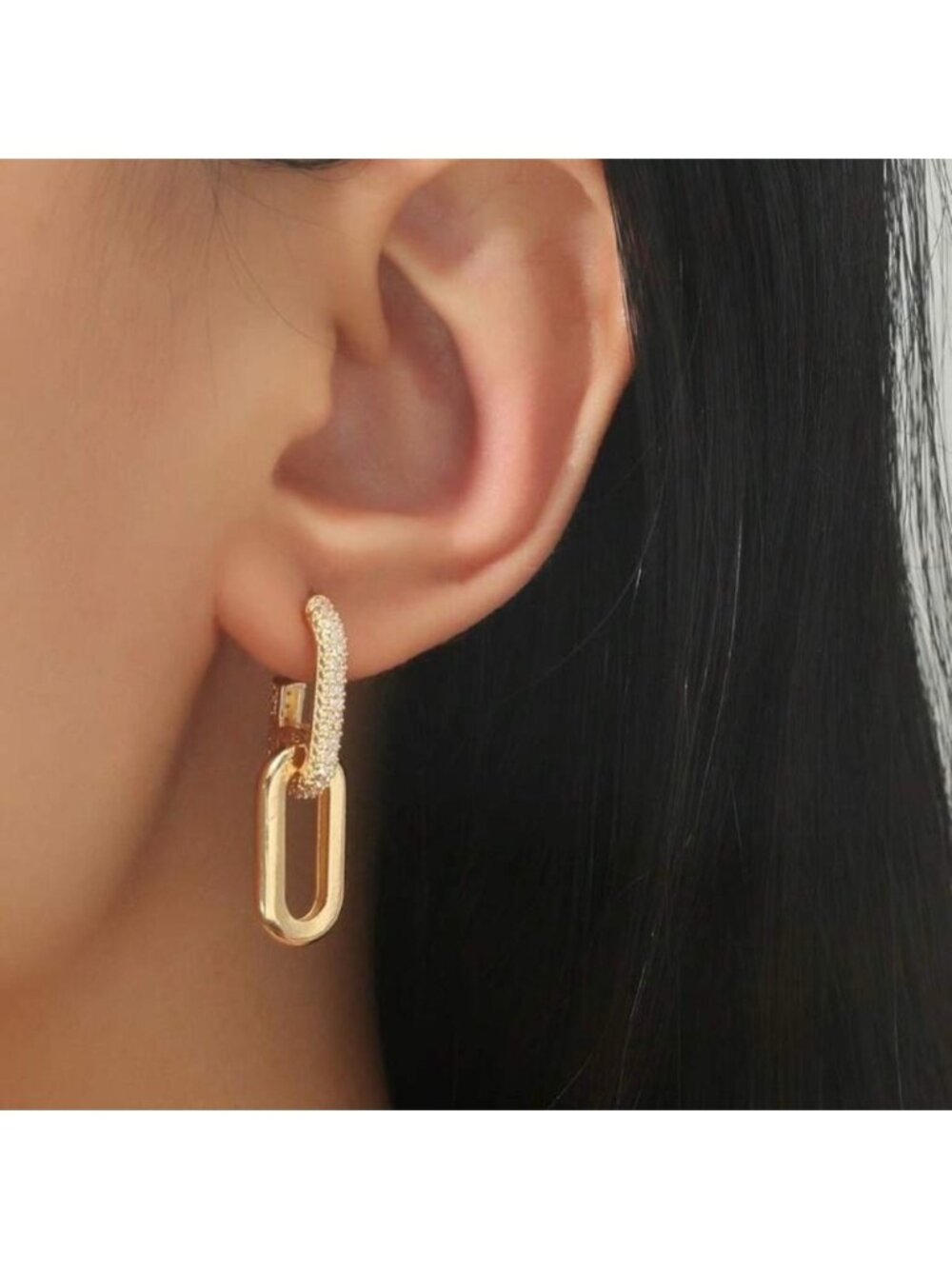 Gold Rhinestone Linked Hoop Earrings